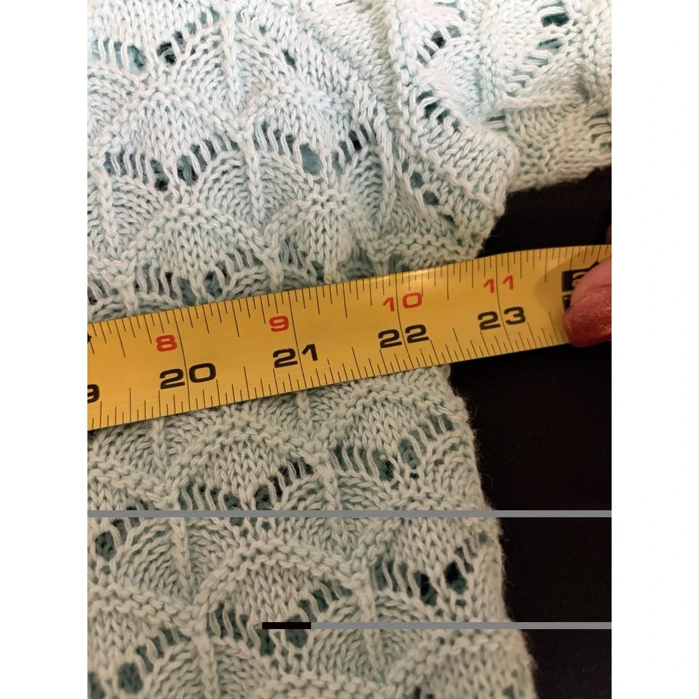 Isaac Mizrahi Aqua Crochet Knit Open Cardigan Sweater Sz L Cotton Blend Coastal